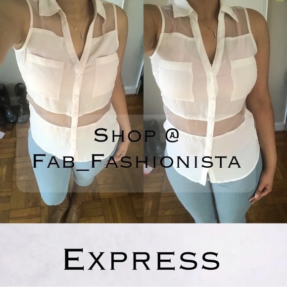 Express White Sleeveless Button Down Shirt - Picture 5 of 6